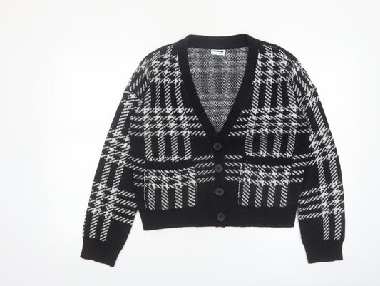 Noisy May Women’s Black Check Cardigan Size M V-Neck Knit