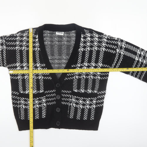 Noisy May Women’s Black Check Cardigan Size M V-Neck Knit
