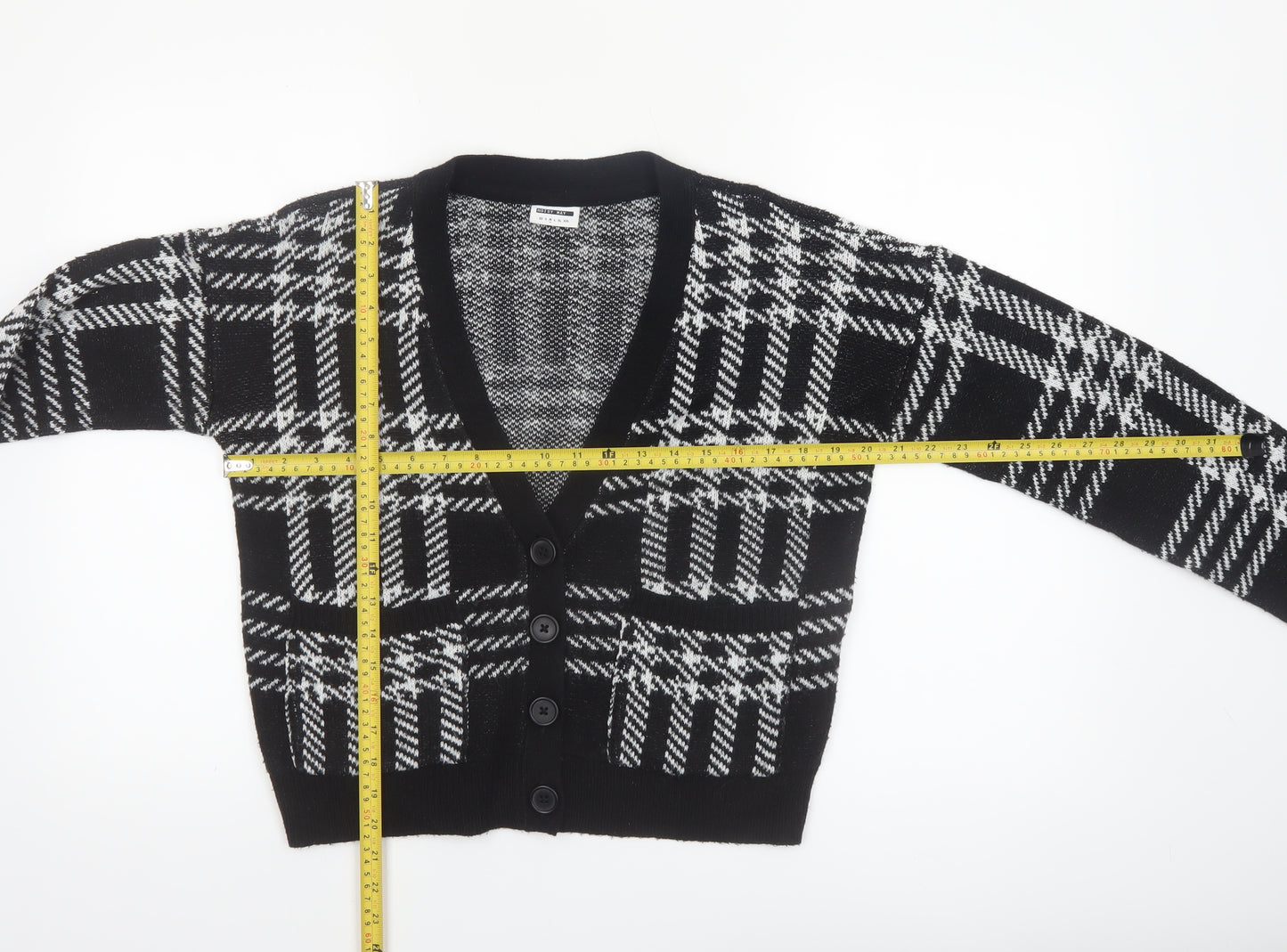Noisy May Women’s Black Check Cardigan Size M V-Neck Knit