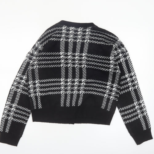 Noisy May Women’s Black Check Cardigan Size M V-Neck Knit