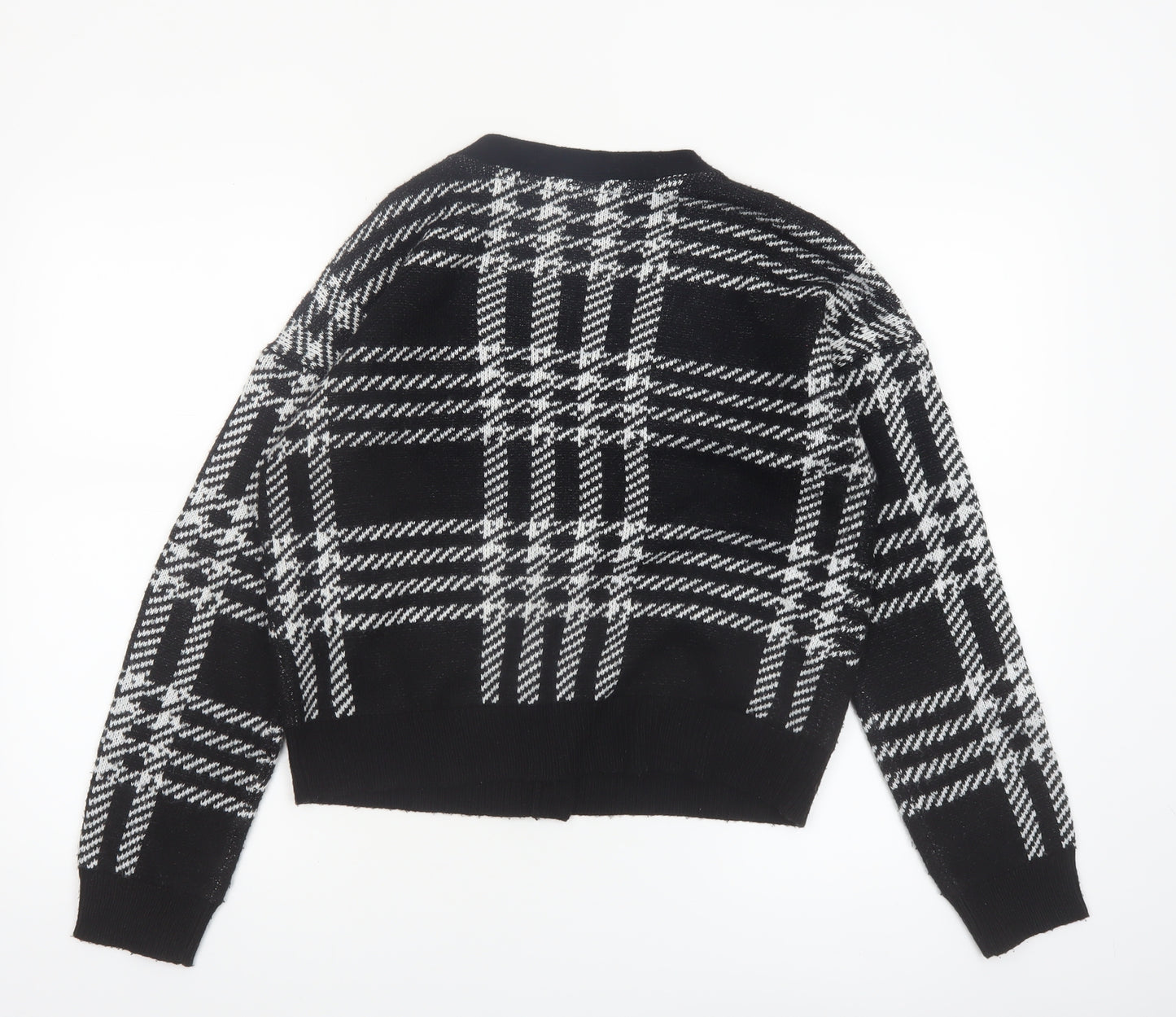 Noisy May Women’s Black Check Cardigan Size M V-Neck Knit