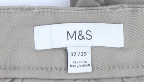 Marks and Spencer Men Beige Chino Trousers 32W 29L Regular Fit