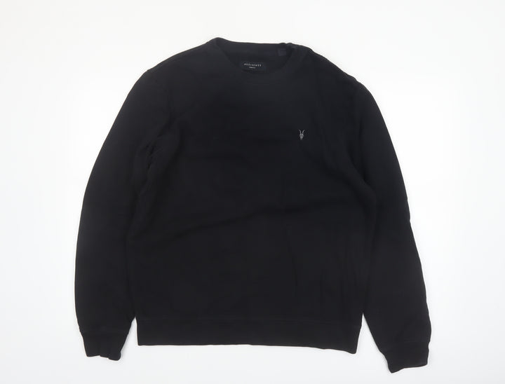 AllSaints Men's Black Cotton Crew Neck Sweatshirt Medium