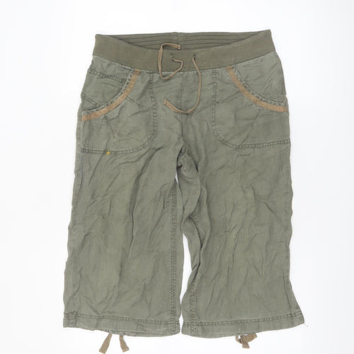 Fat Face Women's Green Linen Cargo Shorts Size 10 Drawstring Waist