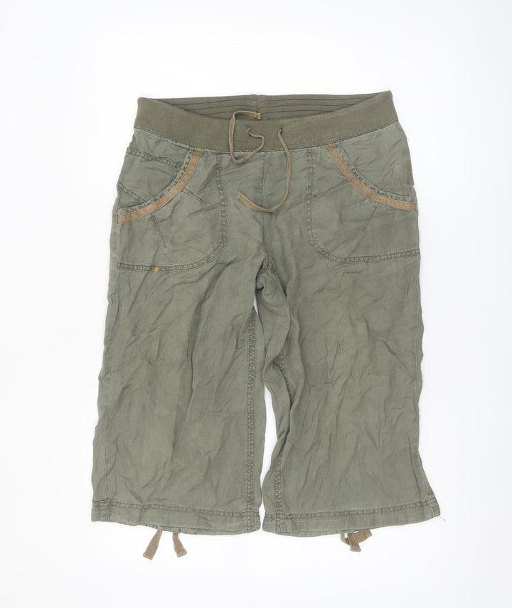 Fat Face Women's Green Linen Cargo Shorts Size 10 Drawstring Waist