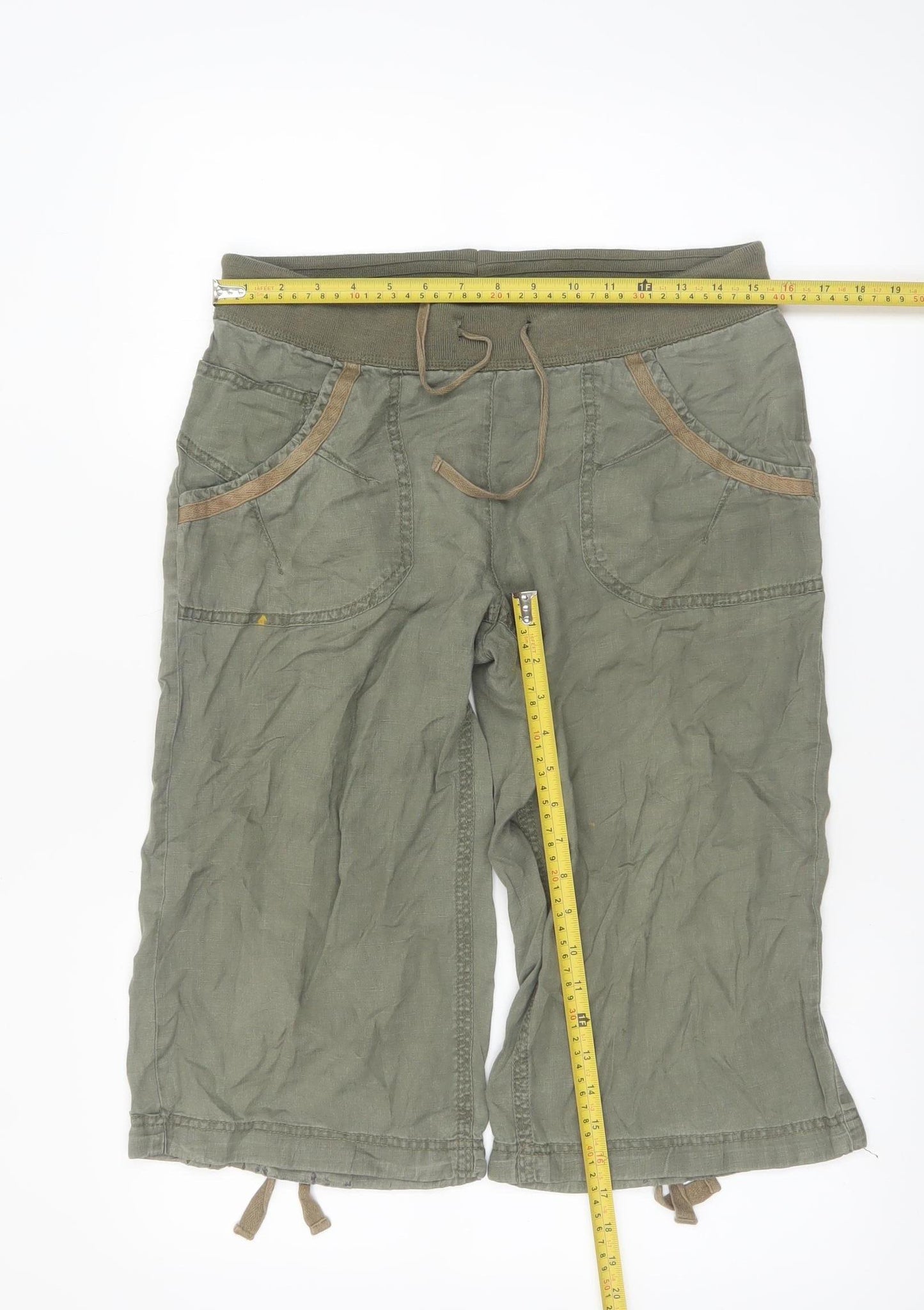 Fat Face Women's Green Linen Cargo Shorts Size 10 Drawstring Waist