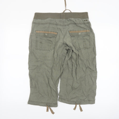 Fat Face Women's Green Linen Cargo Shorts Size 10 Drawstring Waist