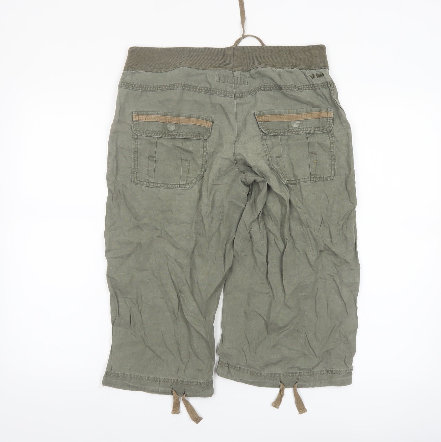 Fat Face Women's Green Linen Cargo Shorts Size 10 Drawstring Waist