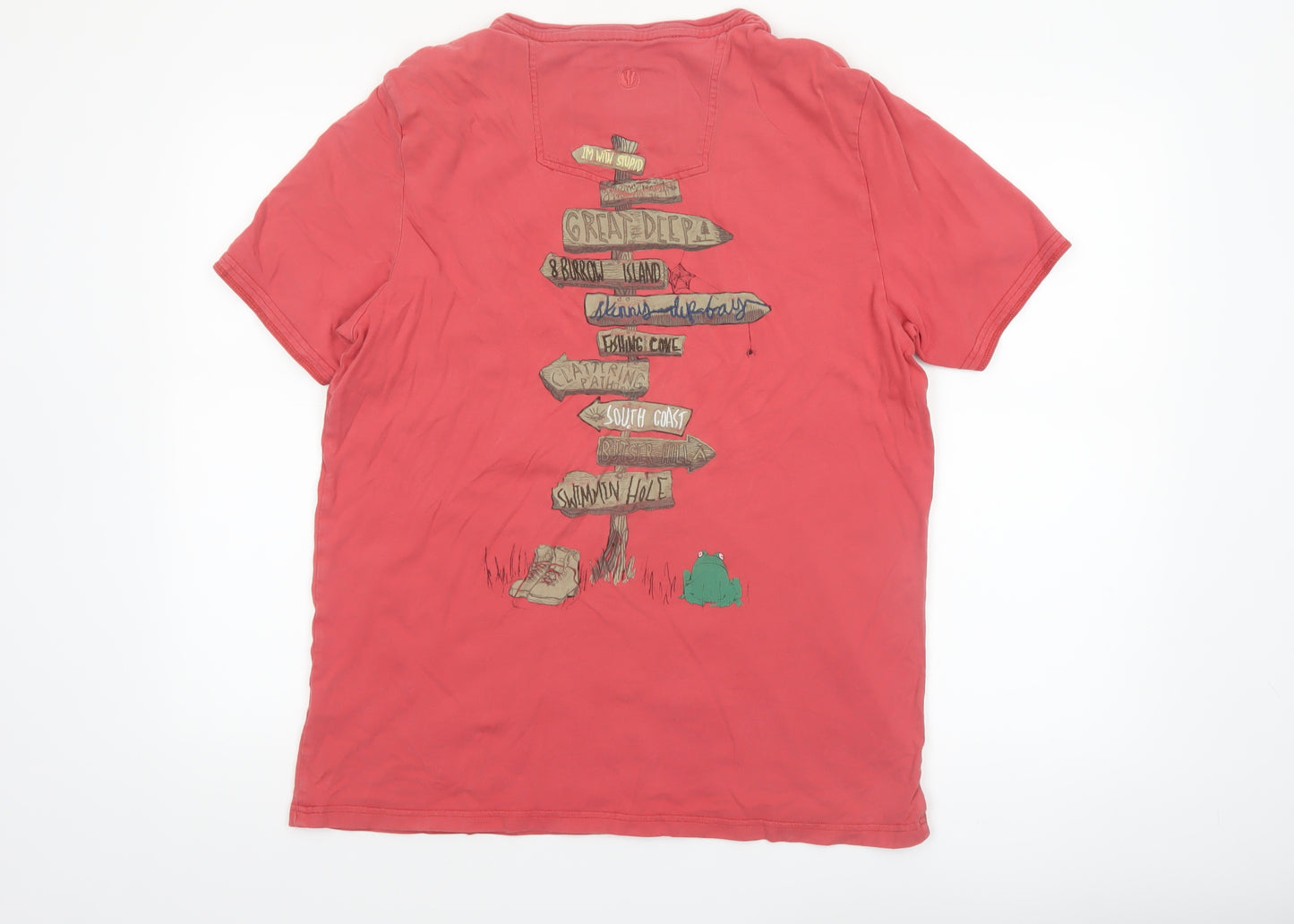 Fat Face Men's Red Graphic Cotton T-Shirt M Short Sleeve
