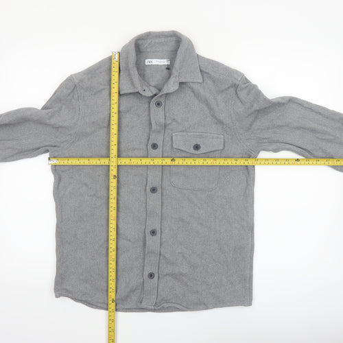 ZARA Women Grey Cotton Flannel Long Sleeve Button-Up Shirt Size 12