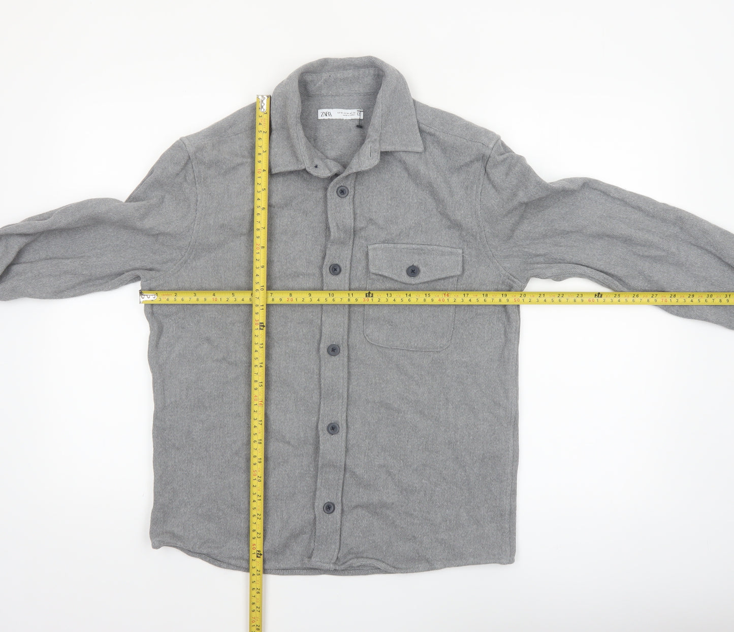 ZARA Women Grey Cotton Flannel Long Sleeve Button-Up Shirt Size 12