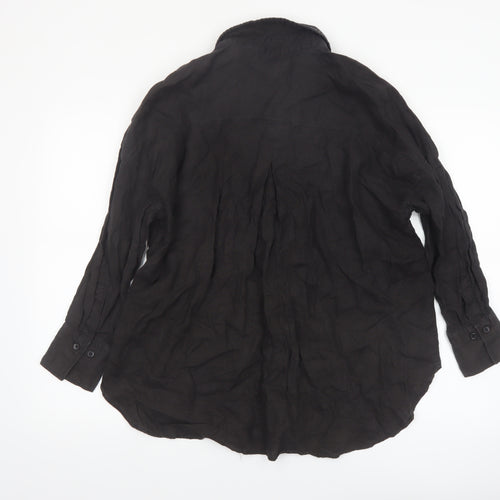 Zara Women Black Linen Long Sleeve Button-Up Shirt Size 10