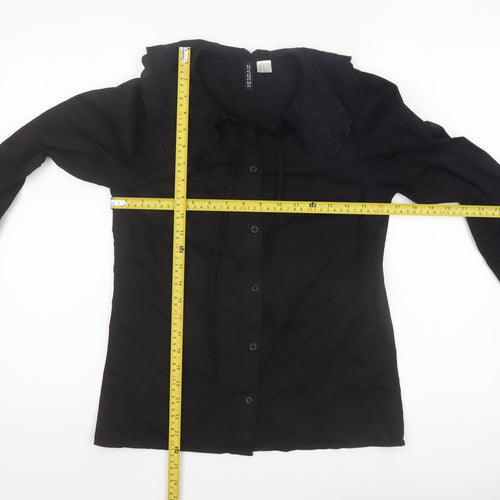 H&M Divided Women’s Black Cotton Embroidered Collar Long Sleeve Blouse XS