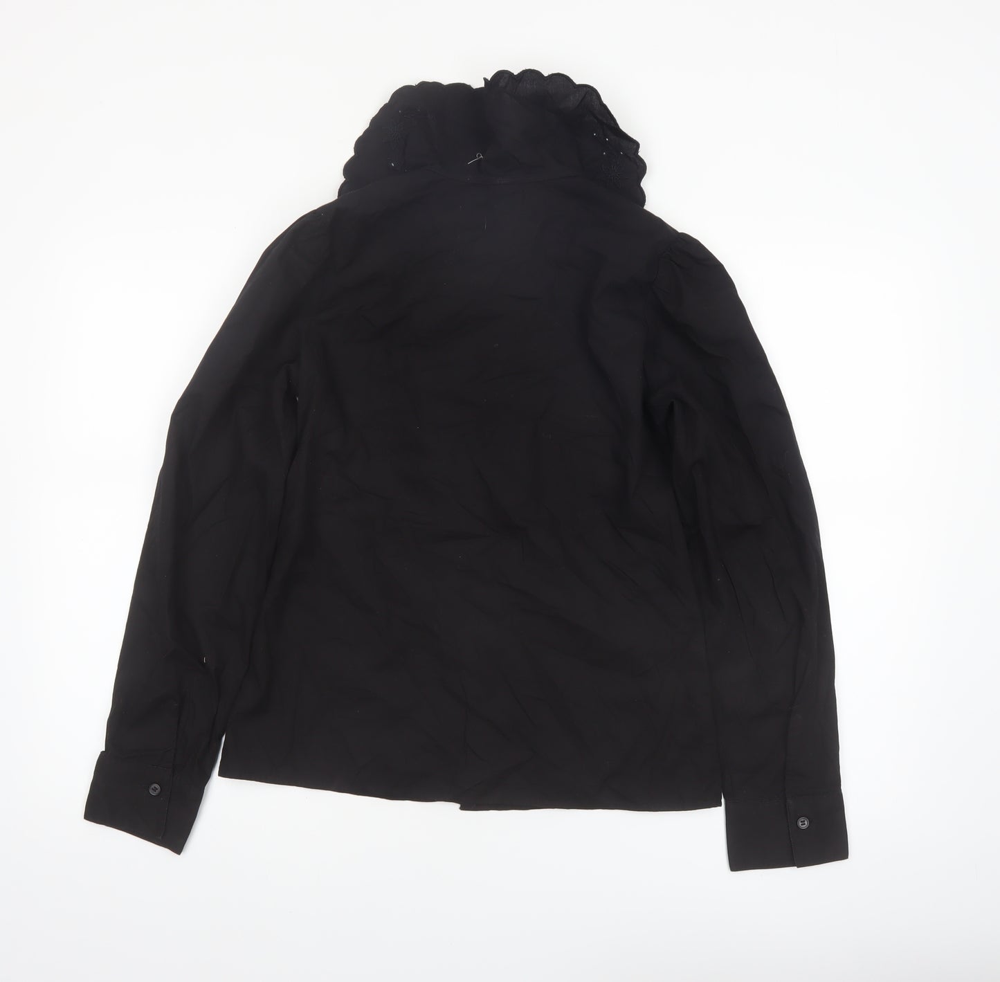 H&M Divided Women’s Black Cotton Embroidered Collar Long Sleeve Blouse XS
