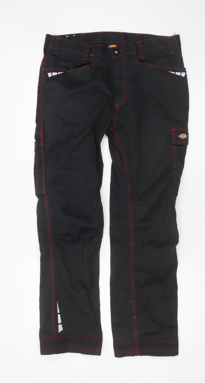 Dickies Men's Black Work Cargo Trousers 38R Cotton Blend