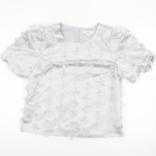 Marks and Spencer Women’s White Floral Embellished Satin Blouse Size 12