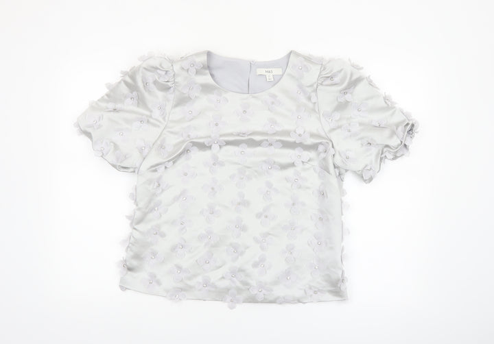 Marks and Spencer Women’s White Floral Embellished Satin Blouse Size 12