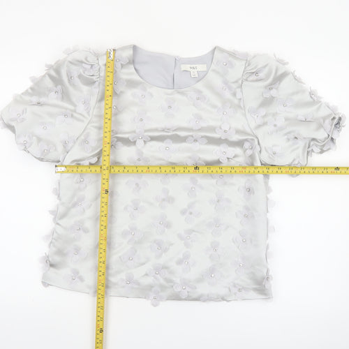 Marks and Spencer Women’s White Floral Embellished Satin Blouse Size 12
