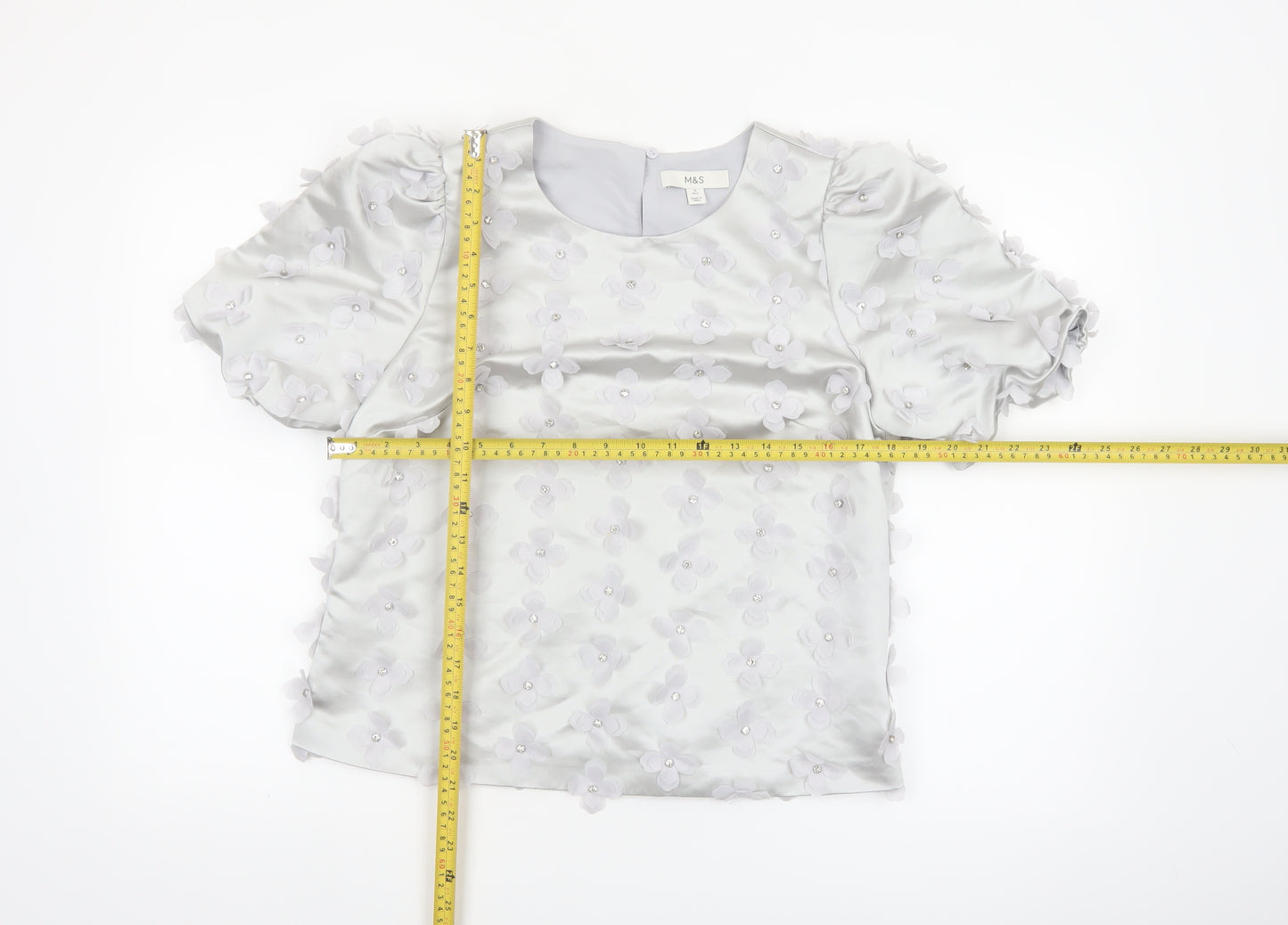 Marks and Spencer Women’s White Floral Embellished Satin Blouse Size 12