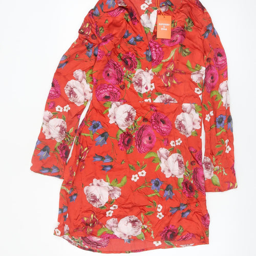 Superdry Womens Red Floral Shirt Dress UK 10 Viscose Casual Spring