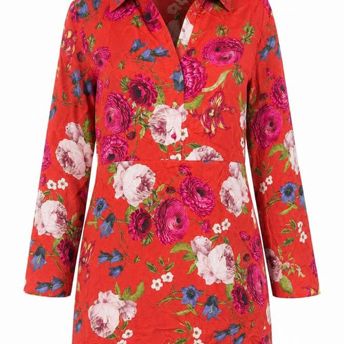 Superdry Womens Red Floral Shirt Dress UK 10 Viscose Casual Spring