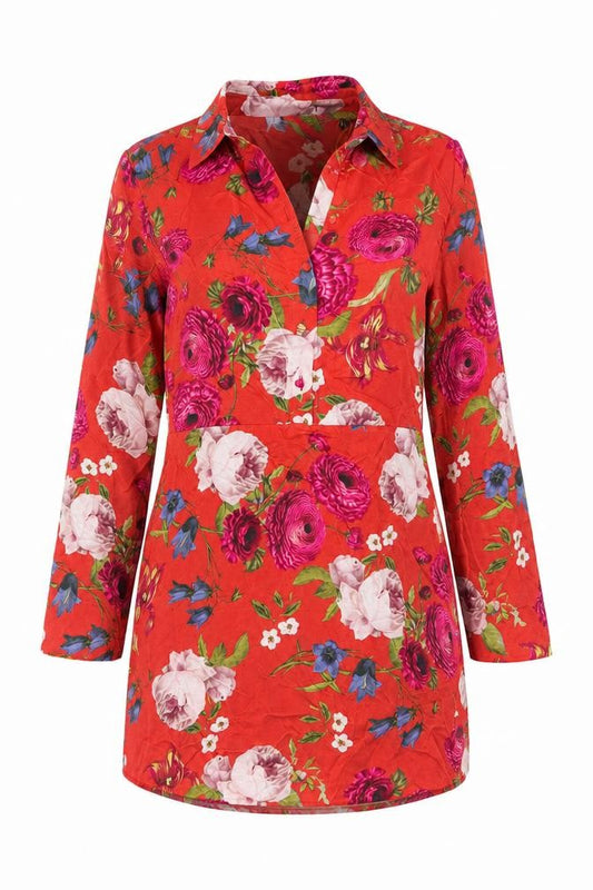 Front view of Superdry women’s red floral shirt dress uk 10 viscose casual spring