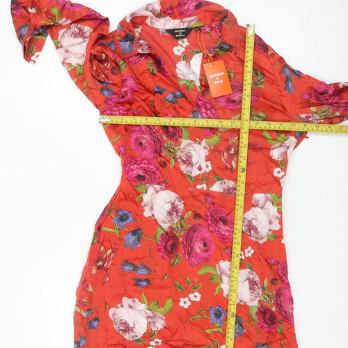 Superdry Womens Red Floral Shirt Dress UK 10 Viscose Casual Spring