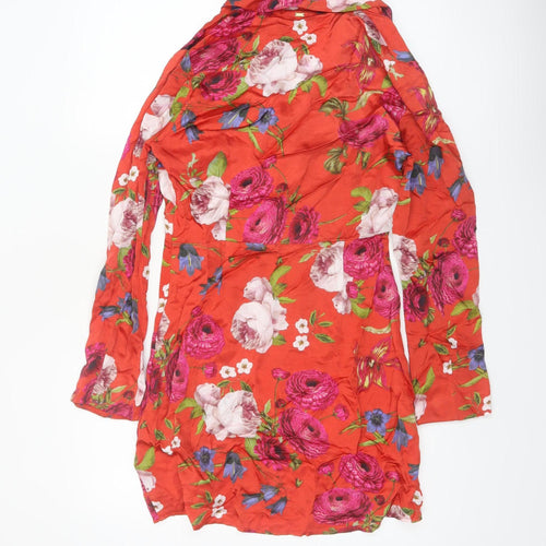 Superdry Womens Red Floral Shirt Dress UK 10 Viscose Casual Spring