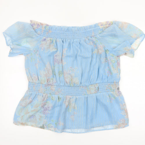 River Island Women Blue Floral Off Shoulder Tunic Blouse Size 20 Plus