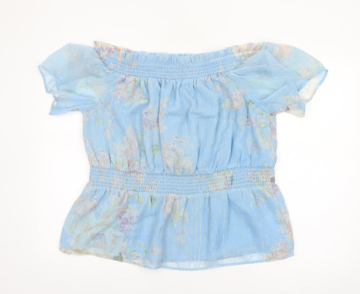 River Island Women Blue Floral Off Shoulder Tunic Blouse Size 20 Plus