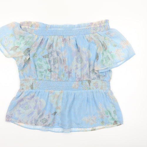 River Island Women Blue Floral Off Shoulder Tunic Blouse Size 20 Plus