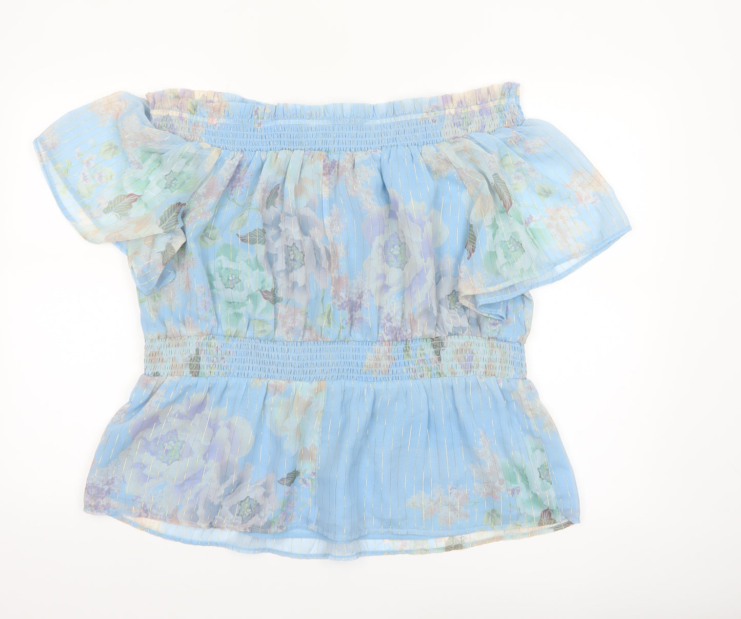 River Island Women Blue Floral Off Shoulder Tunic Blouse Size 20 Plus