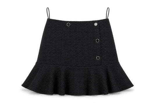 Front view of Phase Eight Women’s Black Tweed Button Trumpet Skirt UK 14