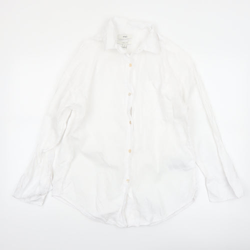 Marks and Spencer Women’s White Linen Button-Up Shirt Size 6