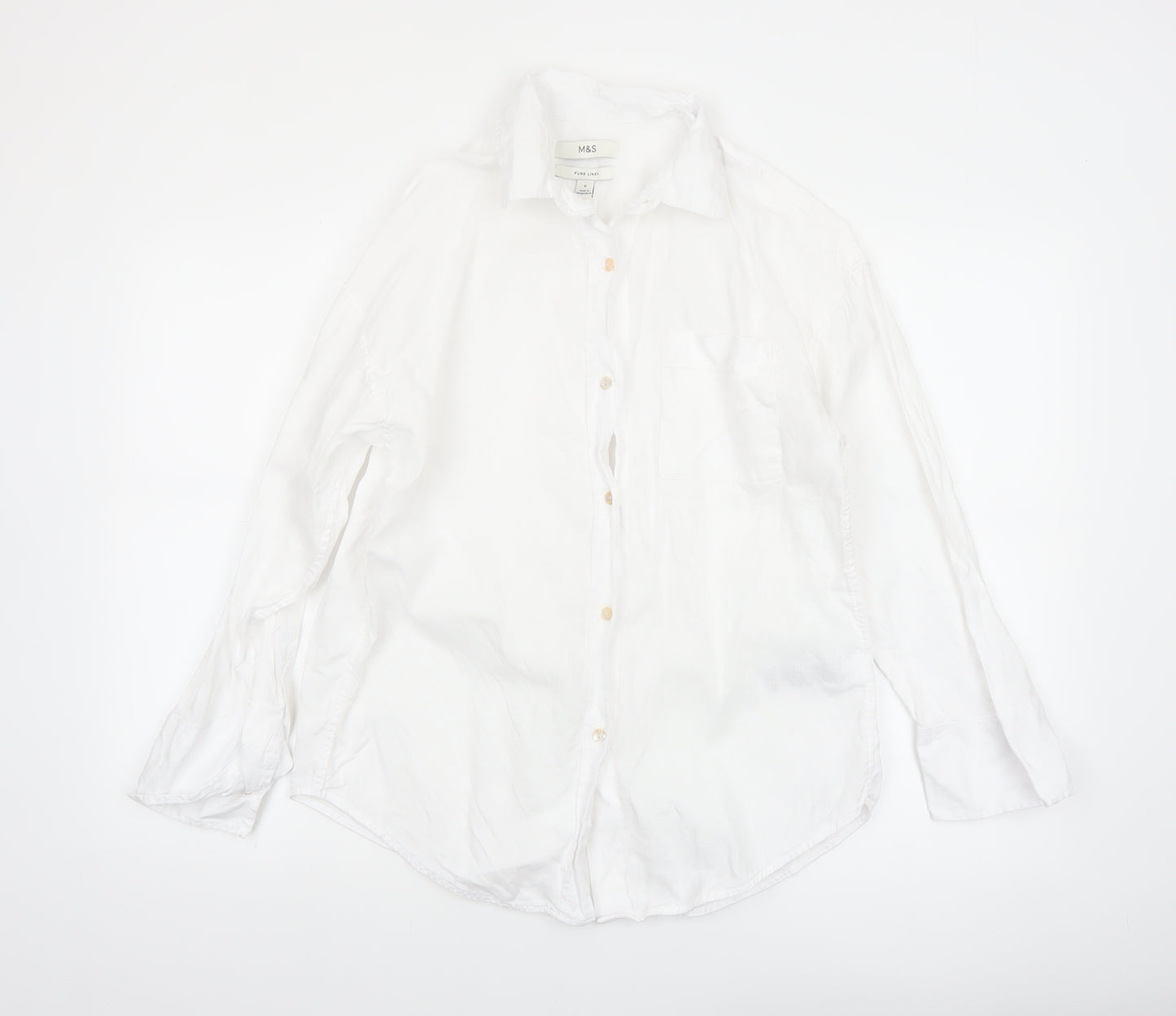 Marks and Spencer Women’s White Linen Button-Up Shirt Size 6