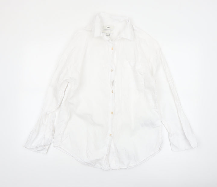 Marks and Spencer Women’s White Linen Button-Up Shirt Size 6