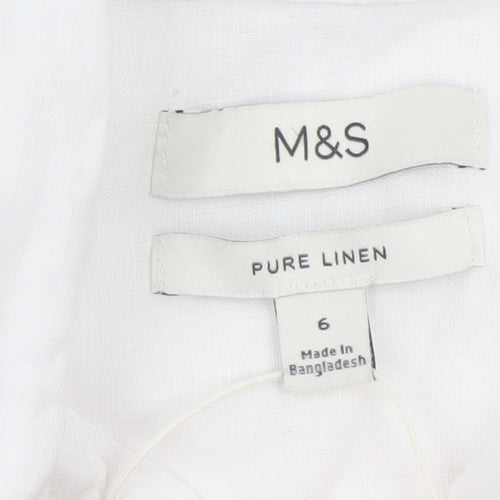 Marks and Spencer Women’s White Linen Button-Up Shirt Size 6