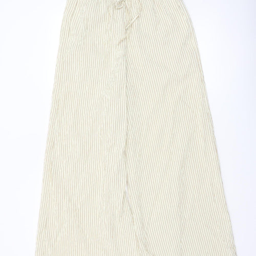 Marks and Spencer Women’s Beige Striped Wide-Leg Trousers Size 10