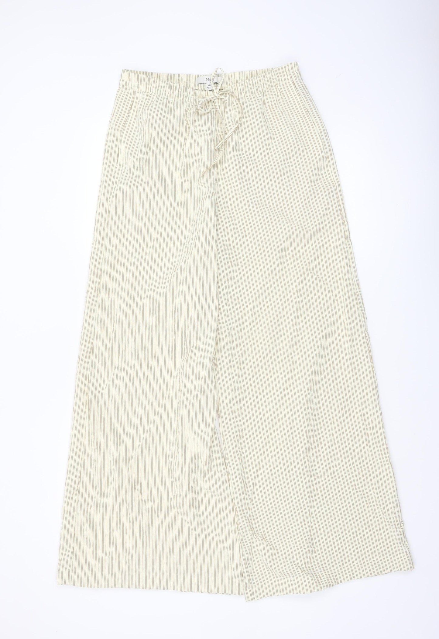 Marks and Spencer Women’s Beige Striped Wide-Leg Trousers Size 10