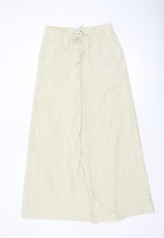 Marks and Spencer Women’s Beige Striped Wide-Leg Trousers Size 10
