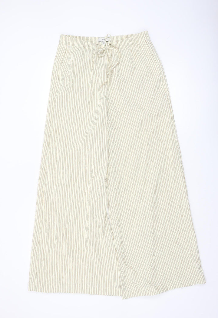 Marks and Spencer Women’s Beige Striped Wide-Leg Trousers Size 10