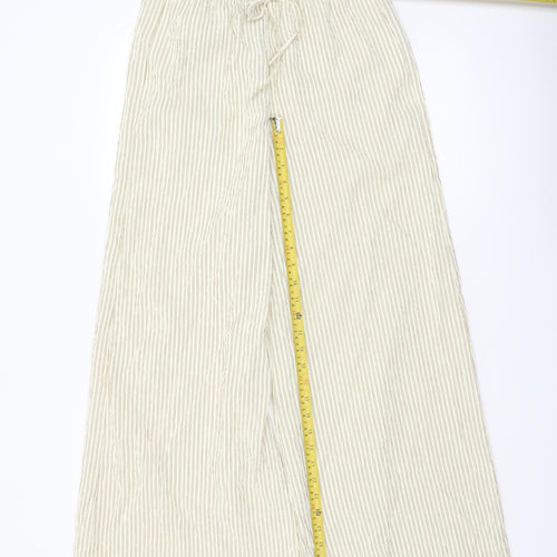Marks and Spencer Women’s Beige Striped Wide-Leg Trousers Size 10