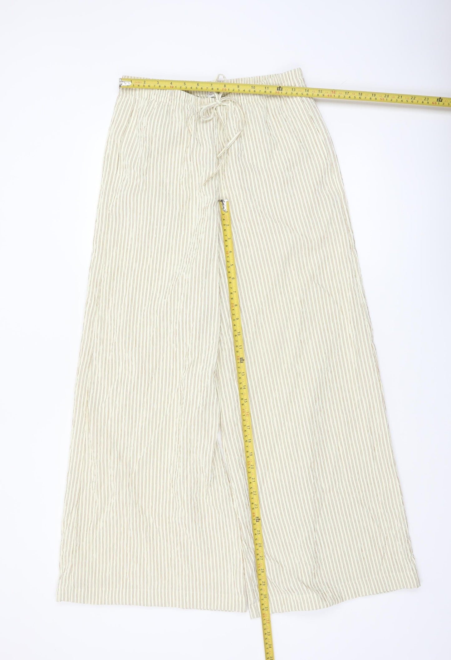Marks and Spencer Women’s Beige Striped Wide-Leg Trousers Size 10