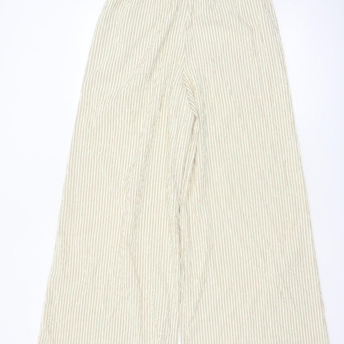 Marks and Spencer Women’s Beige Striped Wide-Leg Trousers Size 10