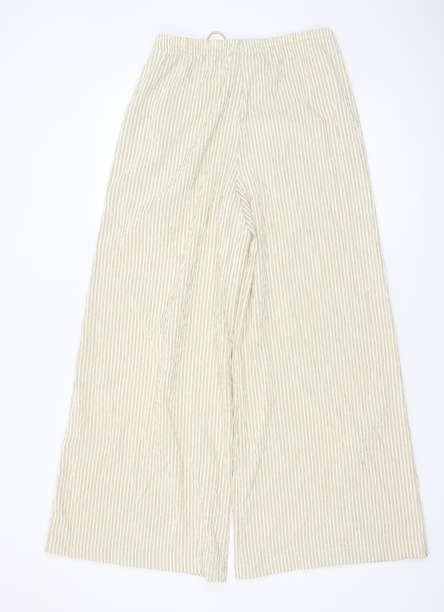 Marks and Spencer Women’s Beige Striped Wide-Leg Trousers Size 10