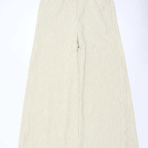 Marks and Spencer Women’s Beige Striped Wide-Leg Drawstring Trousers Size 10