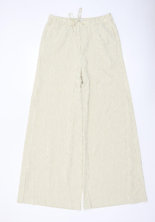 Marks and Spencer Women’s Beige Striped Wide-Leg Drawstring Trousers Size 10