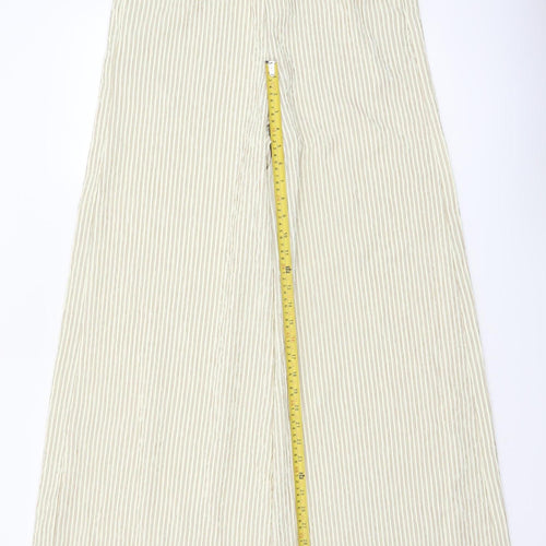 Marks and Spencer Women’s Beige Striped Wide-Leg Drawstring Trousers Size 10