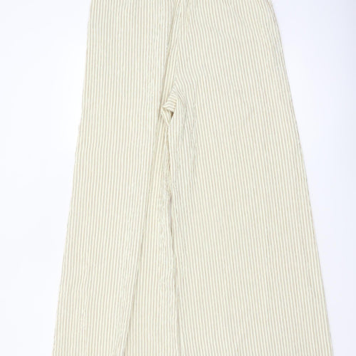 Marks and Spencer Women’s Beige Striped Wide-Leg Drawstring Trousers Size 10