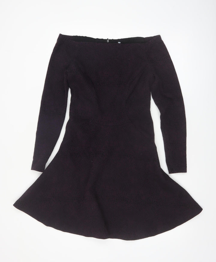 Reiss Womens Black Off Shoulder Fit & Flare Party Dress Size 12